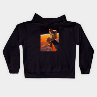 Spaceman - sitting on a rock looking out over a planet below Kids Hoodie